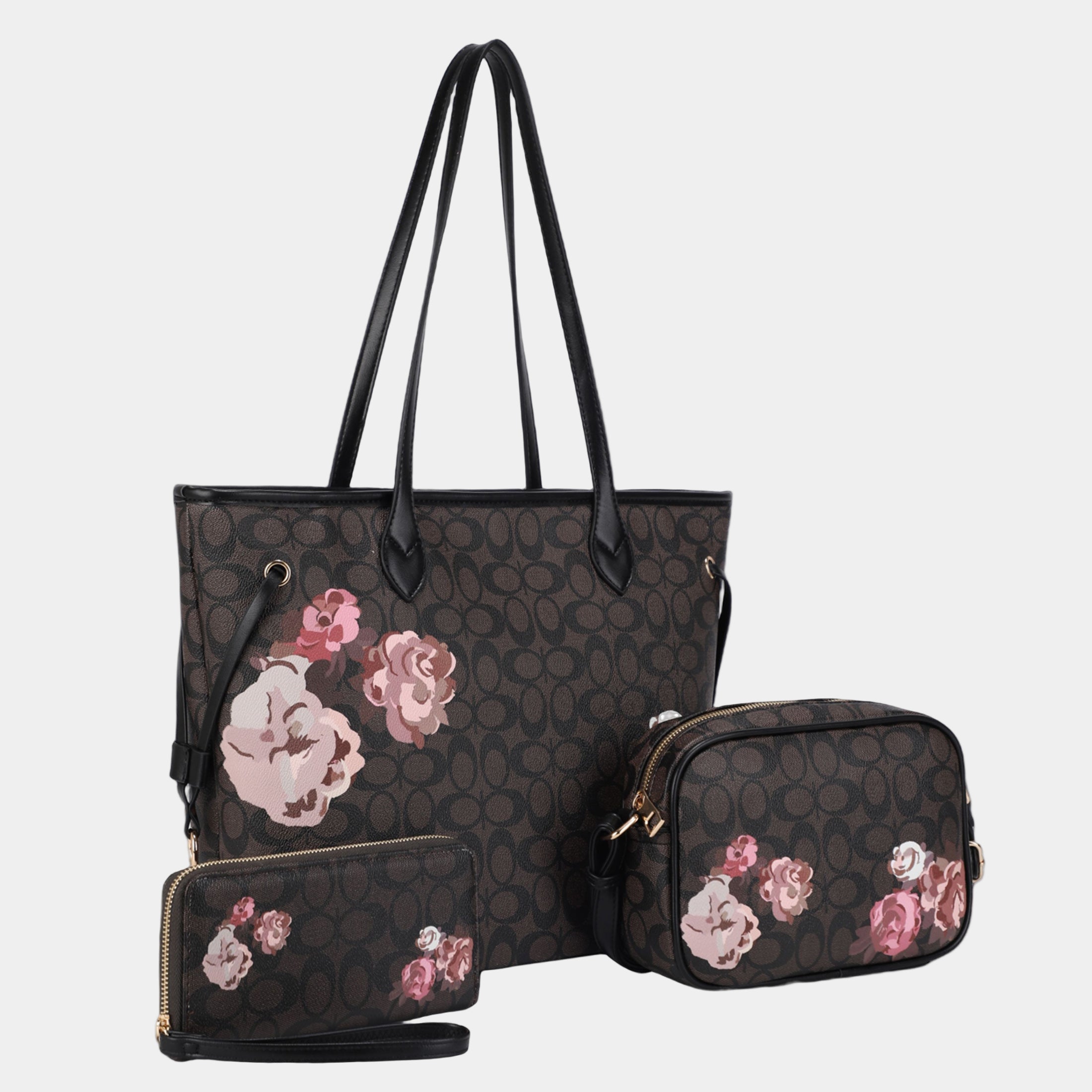 Floral Pattern 3-in-1 Letter Print Tote Set