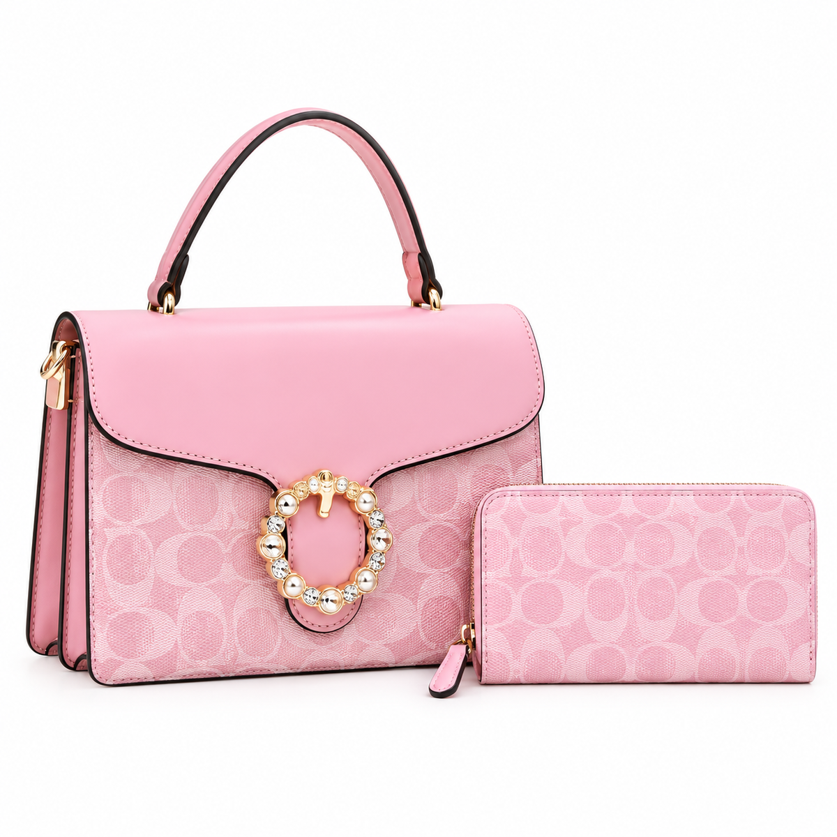 Bedazzled Rhinestone-Embellished C-Pattern Crossbody Bag Set