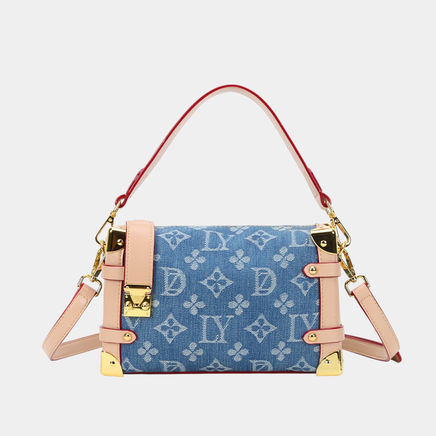 Classic Canvas Pattern Box Bag with Gold Metal Stand