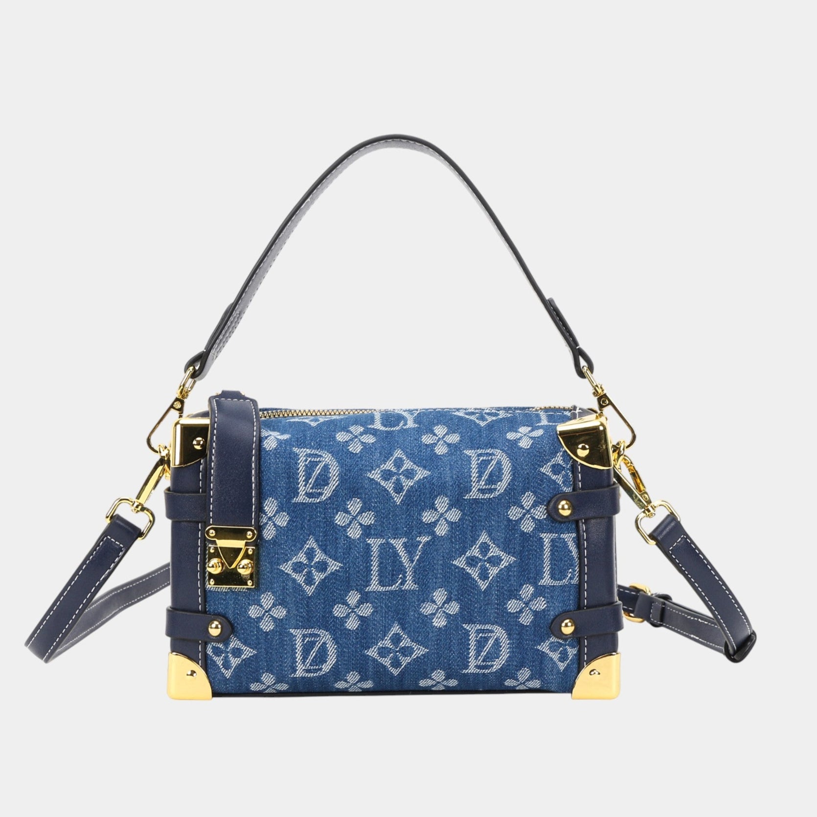 Classic Canvas Pattern Box Bag with Gold Metal Stand