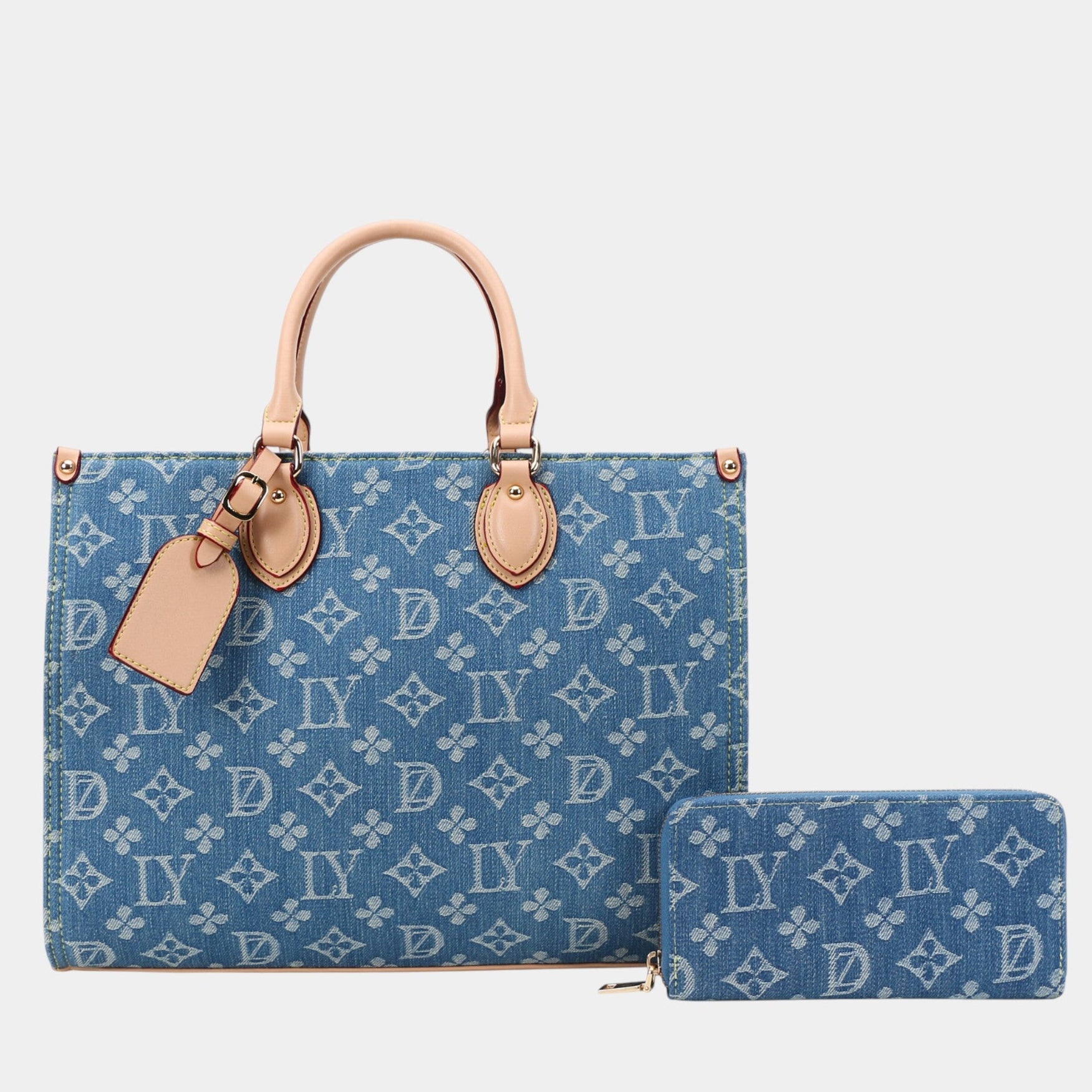 Large Long Handle Canvas Tote Bag Set with Wallet