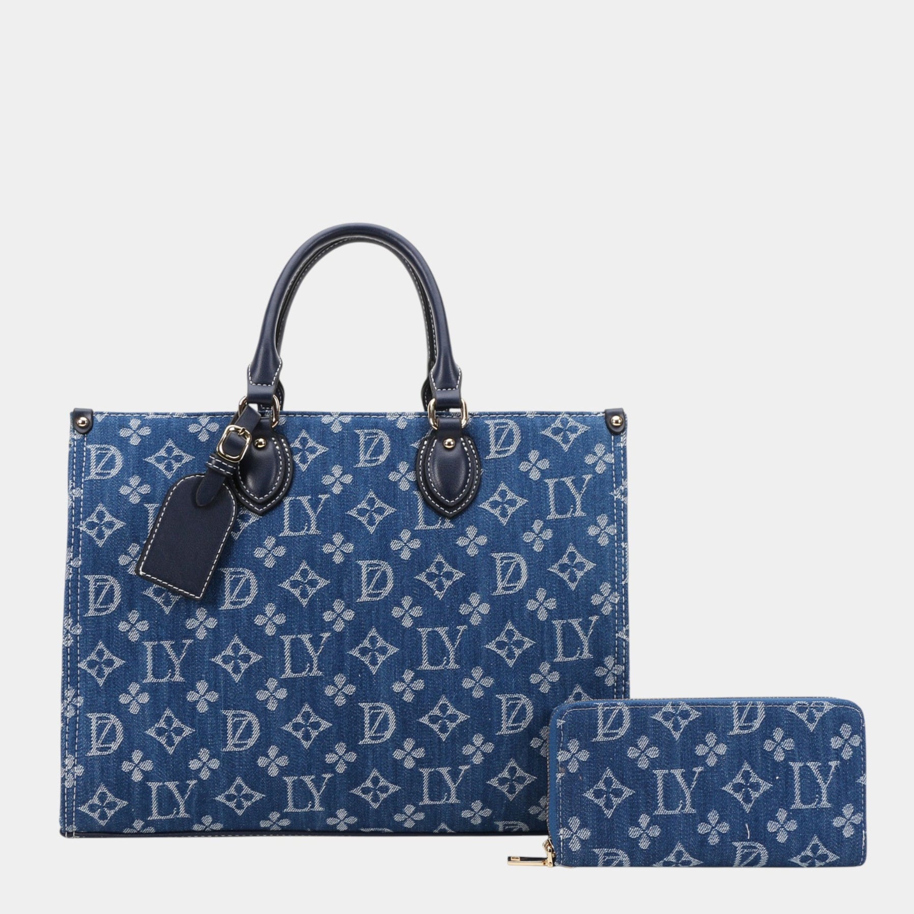 Large Long Handle Canvas Tote Bag Set with Wallet