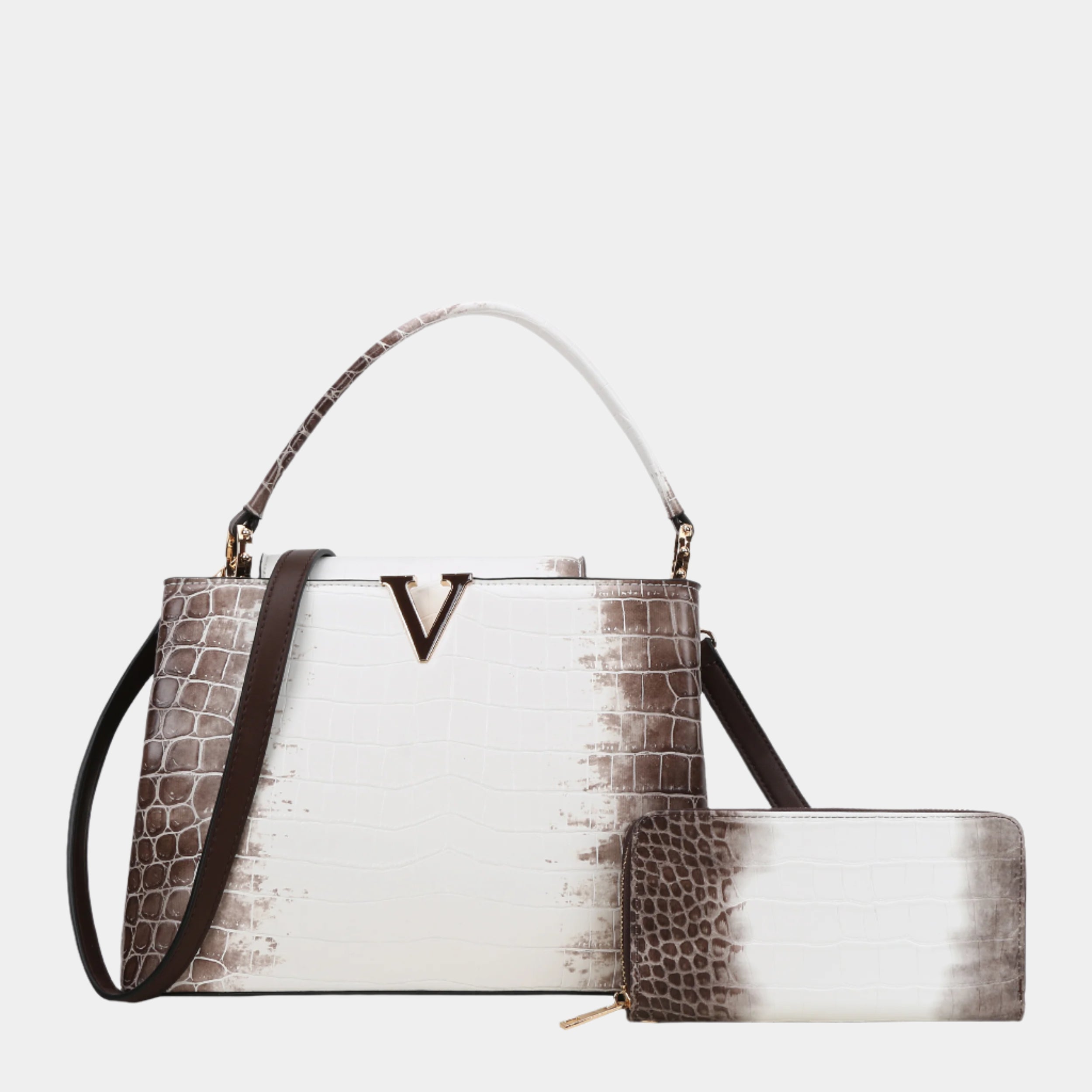 BagParty Elegant Colorblock Crocodile Print Vegan Leather Women Handbag Set