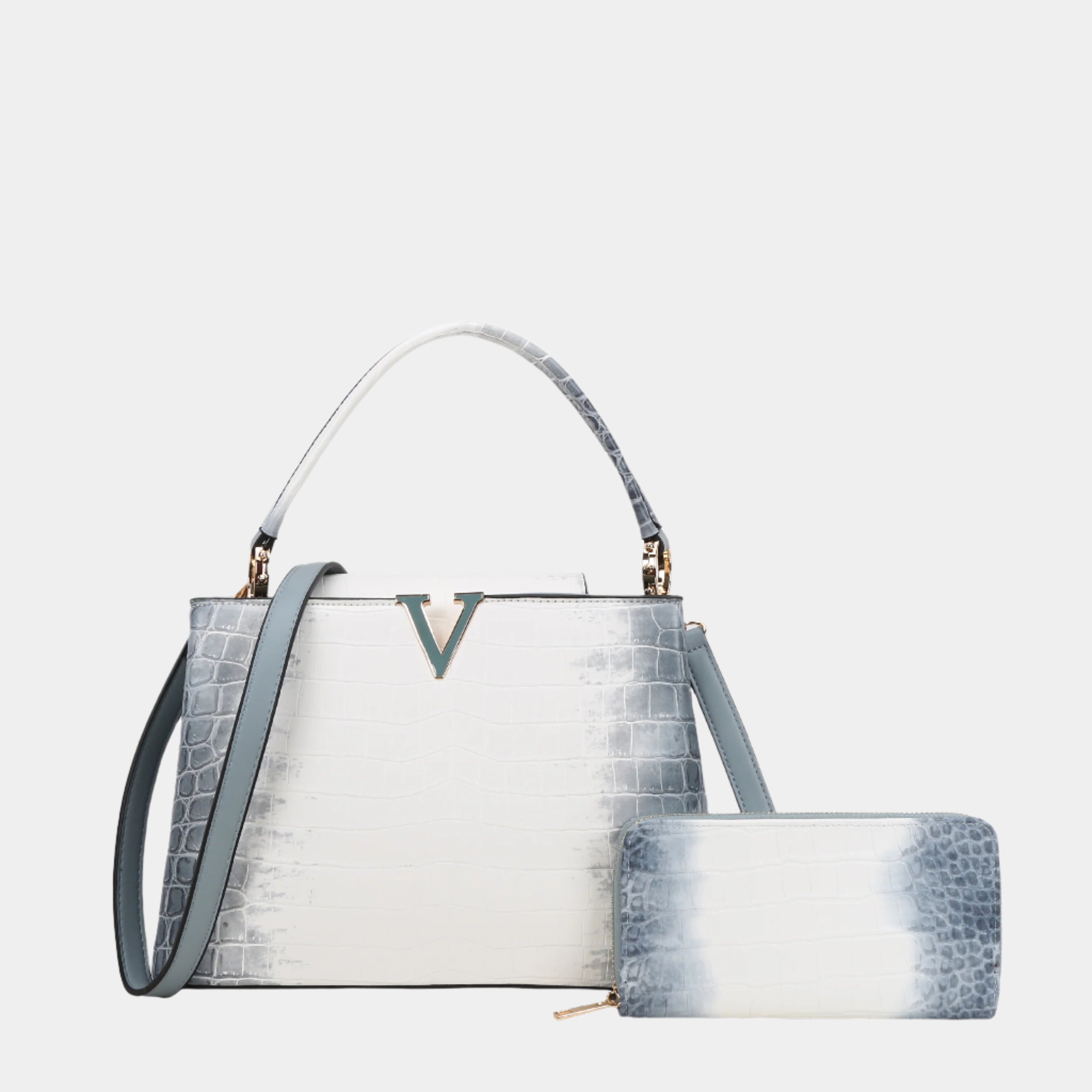 BagParty Elegant Colorblock Crocodile Print Vegan Leather Women Handbag Set