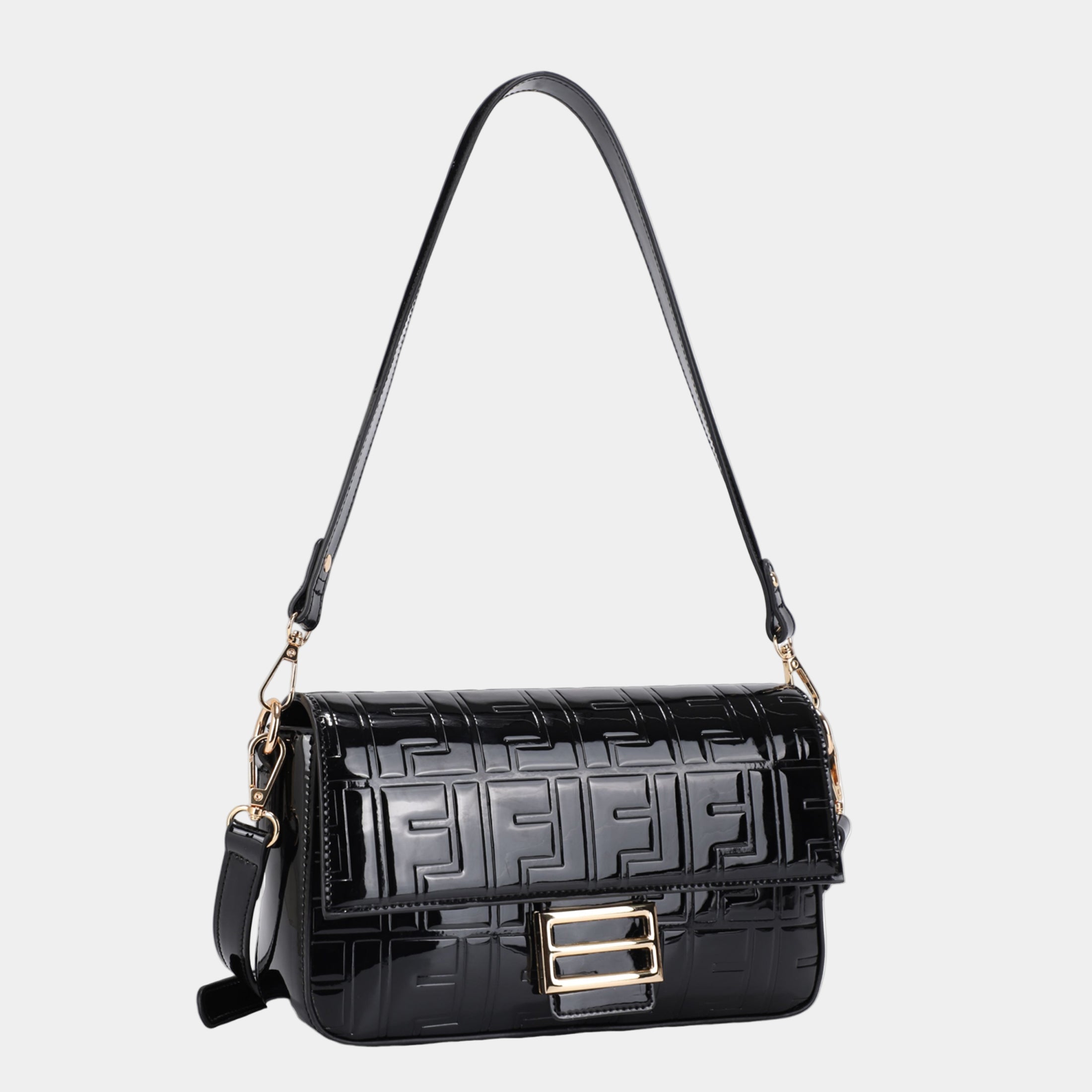 Luxury Shiny Crossbody Bag with Gold Hardware