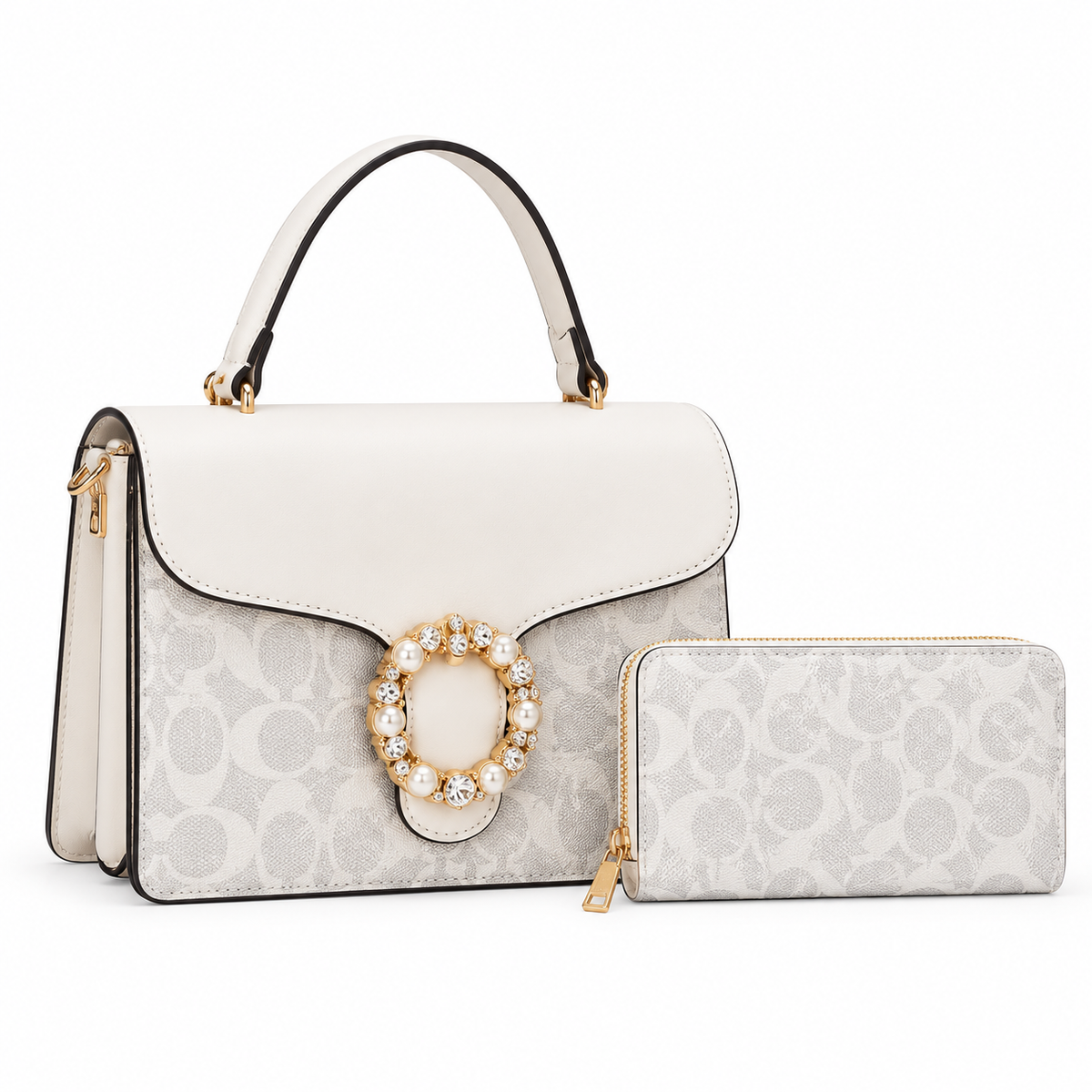 Bedazzled Rhinestone-Embellished C-Pattern Crossbody Bag Set