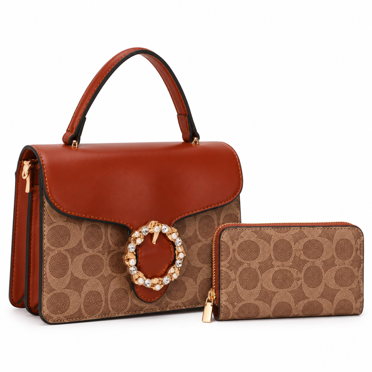 Bedazzled Rhinestone-Embellished C-Pattern Crossbody Bag Set