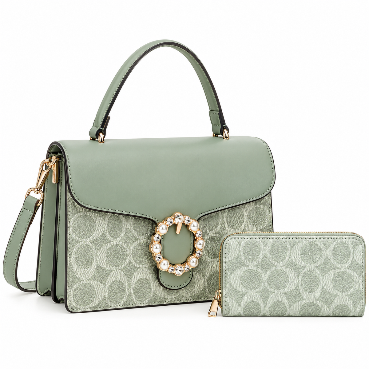 Bedazzled Rhinestone-Embellished C-Pattern Crossbody Bag Set